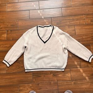 SHEIN Cream V-Neck Sweater with Black Accents